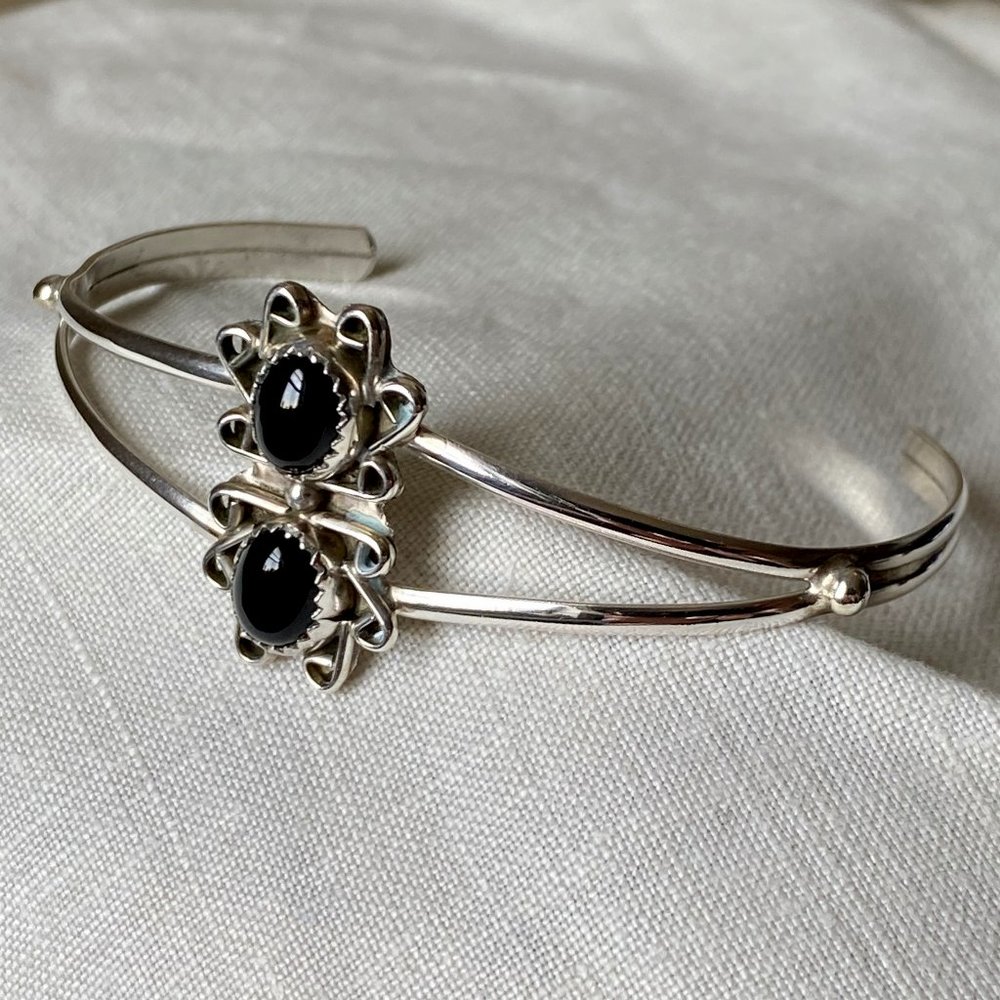 Onyx Sterling Navajo Cuff Bracelet